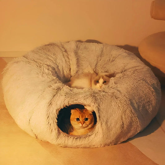 Winter Warm Pet Bed, 2-In-1 Foldable Cat Kittens Tunnel & Bed, Warm Plush Cat Bed with Hanging Ball & Tunnel Buckle, Pet Supplies for Indoor & Outdoor Use #GLOBAL PICKS