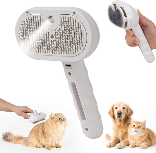 Pet Steam Brush - Three in One Dog Steam Grooming Brush, Hair Removal Deshedding, Magic Wand for Pet Hair, Hairdressing Spray Massage Cat Grooming Comb, White