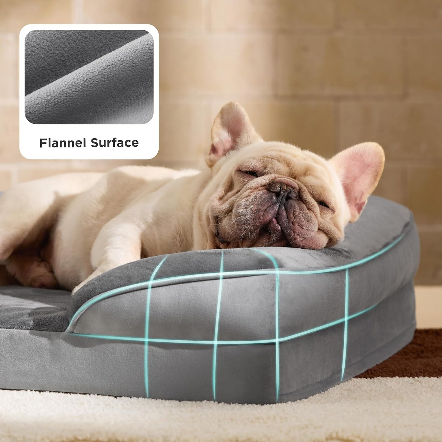 Medium Dog Sofa Bed - Washable Orthopedic Dog Beds and Couch with Removable Flannel Zipper Cover, Puppy Beds for Small Dogs, Grey Pet Bed, 71X58X16Cm
