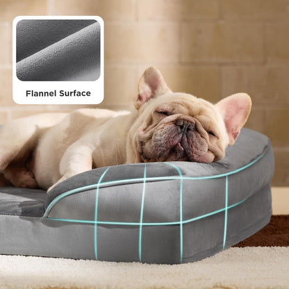Medium Dog Sofa Bed - Washable Orthopedic Dog Beds and Couch with Removable Flannel Zipper Cover, Puppy Beds for Small Dogs, Grey Pet Bed, 71X58X16Cm