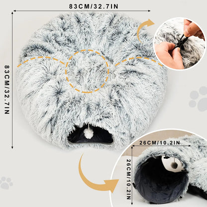 Winter Warm Pet Bed, 2-In-1 Foldable Cat Kittens Tunnel & Bed, Warm Plush Cat Bed with Hanging Ball & Tunnel Buckle, Pet Supplies for Indoor & Outdoor Use #GLOBAL PICKS
