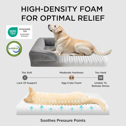 Medium Dog Sofa Bed - Washable Orthopedic Dog Beds and Couch with Removable Flannel Zipper Cover, Puppy Beds for Small Dogs, Grey Pet Bed, 71X58X16Cm